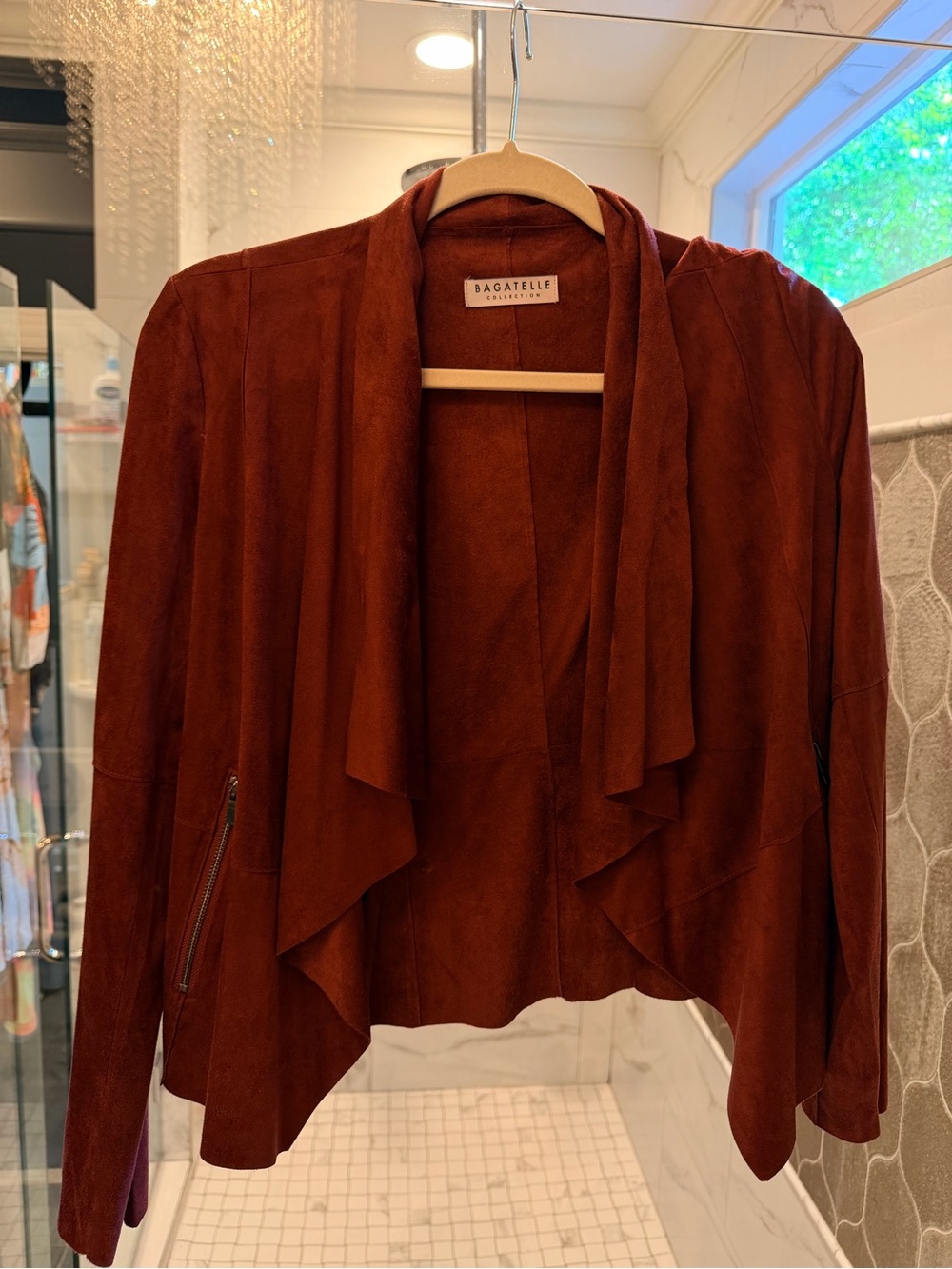 Bagatelle Women's Suede Draped Open Front Jacket